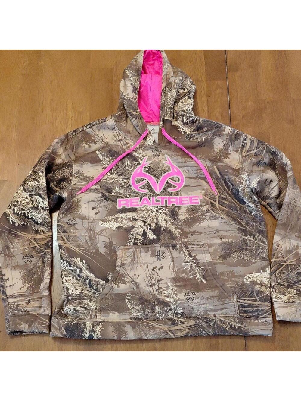 Realtree Girls' Camo Hoodie with Bright Pink Logo and strings